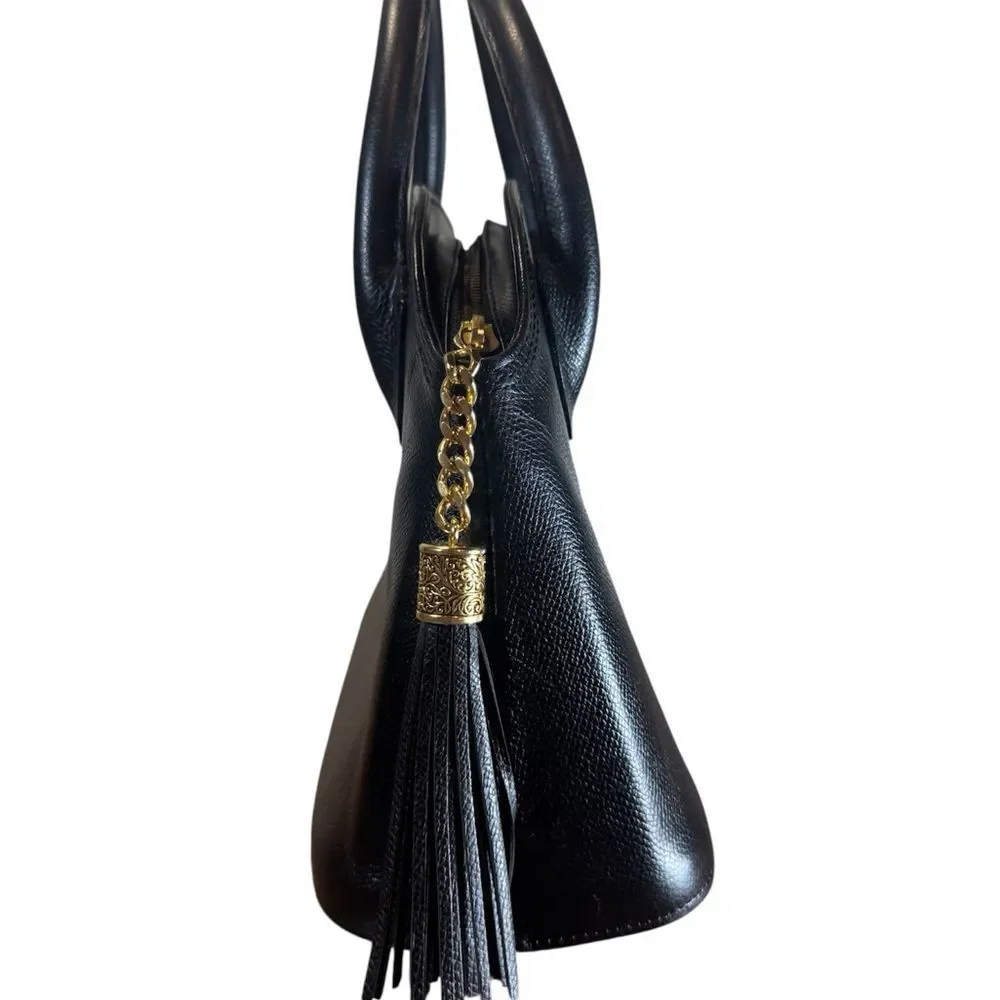 VALENTINO GARAVANI Black Saffiano Leather Bowler Dome Top Handle Bag Vtg Auth
